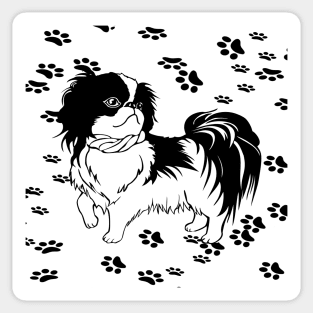 Dog Lover Black & White ShihTzu or Pekingese Dogs Cute Paw Prints Sticker